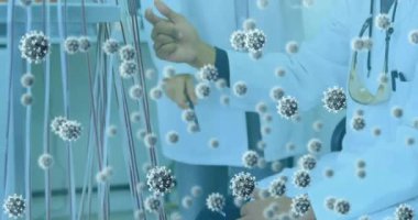 Kafkasyalı doktorlar üzerinde virüs hücrelerinin canlandırılması. Dijital olarak oluşturulmuş küresel salgın ve dijital arayüz kavramı.