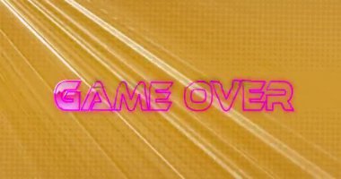 Bulutlar ve turuncu çerçeve üzerindeki metnin canlandırması. Video oyunu eğlencesi ve dijital arayüz kavramı dijital olarak oluşturuldu.