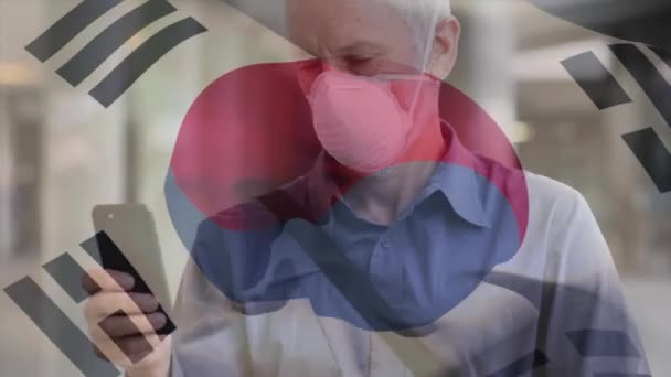 Animatie Van Vlag Van Zuid Korea Zwaaiend Blanke Man Met — Stockvideo