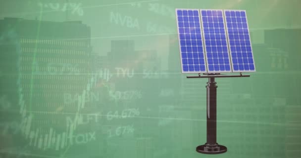 Animace Zpracování Finančních Údajů Přes Solární Panel Zeleném Pozadí Globální — Stock video