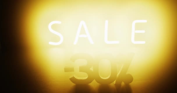 Composition Neon Sale Text Black Background Retail Shopping Colour Light — Stock Video