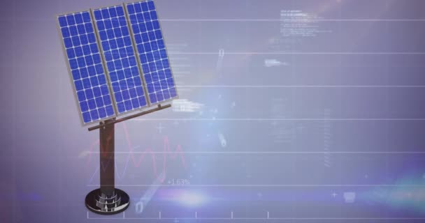 Animação Processamento Dados Financeiros Sobre Painel Solar Sobre Grade Fundo — Vídeo de Stock