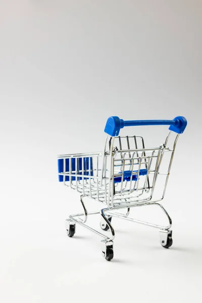 Composition Shopping Cart Copy Space White Background Retail Shopping Black — Stock Photo, Image