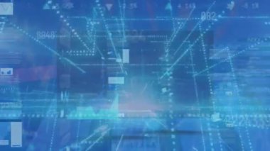 Sunucular üzerinden bağlantı ağının ve çeşitli verilerin animasyonu. Küresel finans teknolojisi ve dijital arayüz kavramı dijital olarak oluşturulmuş video.