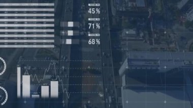 Modern ofis üzerinden finansal veri işleme animasyonu. Küresel spor dijital arayüzü teknolojisi ve dijital olarak oluşturulan ağ konsepti.