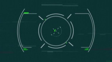Yeşil arka planda tarama kapsamı üzerindeki bozulma etkisi animasyonu. Bilgisayar arayüzü ve iş teknolojisi kavramı