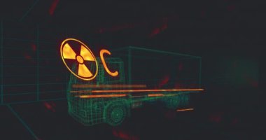 Siyah zemin üzerinde 3D uyarı otomobili animasyonu. Küresel mühendislik ve otomotiv kavramı dijital video üretimi.