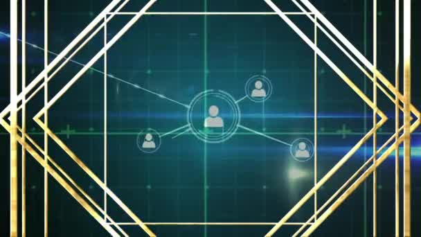 Animation Profile Icons Interconnecting Lines Lens Flare Rhombus Shape Digitally — Stock Video