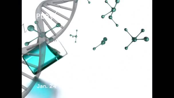 Animación Digital Estructura Del Adn Girando Sobre Iconos Conceptuales Escolares — Vídeos de Stock