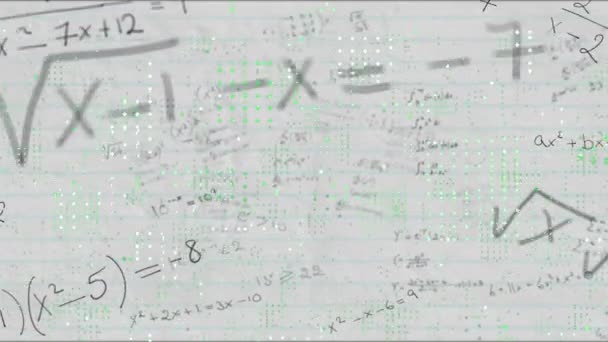 Animatie Van Wiskundige Vergelijkingen Whiteboard Stippen Achtergrond Digitaal Gegenereerd Hologram — Stockvideo