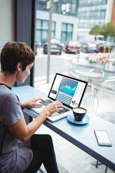 Businesswoman Having Cup Coffee While Using Laptop Office — Stock Photo, Image