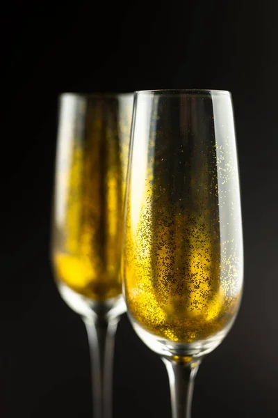 Composizione Primo Piano Champagne Anni Nuovi Sfondo Nero Festa Capodanno — Foto Stock