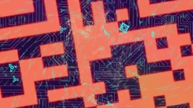 QR kodu üzerinden bağlantı ağının animasyonu. Küresel iş ve dijital arayüz kavramı dijital olarak oluşturulmuş video.
