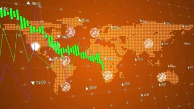 Dünya haritası üzerinde veri işleme animasyonu. küresel iş ve dijital arayüz kavramı dijital olarak oluşturulmuş video.
