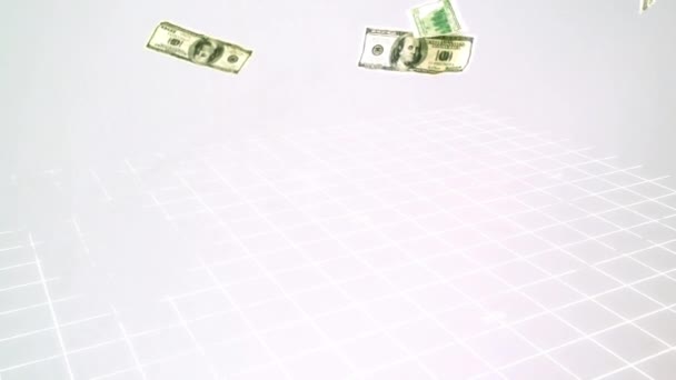 在灰蒙蒙的背景下 美元钞票上方地形结构的动画 全球经济和金融概念 — 图库视频影像