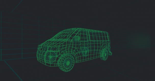 Animacja Modelu Samochodu Nad Siatką Czarnym Tle Globalna Koncepcja Inżynierii — Wideo stockowe