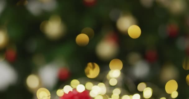 Vídeo Presente Natal Chocolate Quente Sobre Árvore Natal Luzes Natal — Vídeo de Stock