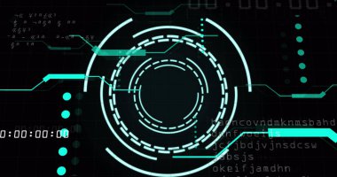 Siyah arkaplanda veri işleme resmi. küresel iş ve dijital arayüz kavramı dijital olarak oluşturulmuş görüntü.