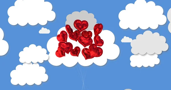 Imagen Múltiples Globos Digitales Forma Corazón Rojo Aman Los Iconos — Foto de Stock