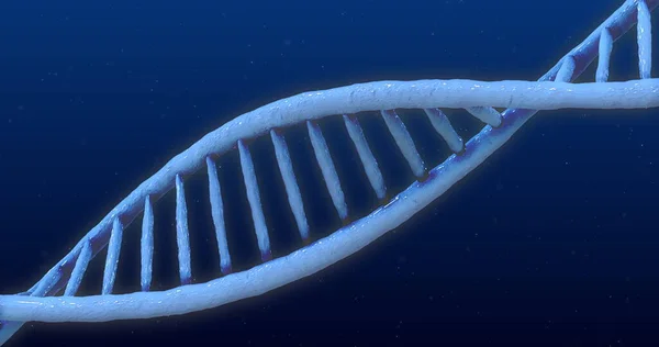 Image of blue glowing 3D double helix DNA strand spinning on blue background. Medicine genetics science concept digitally generated image.