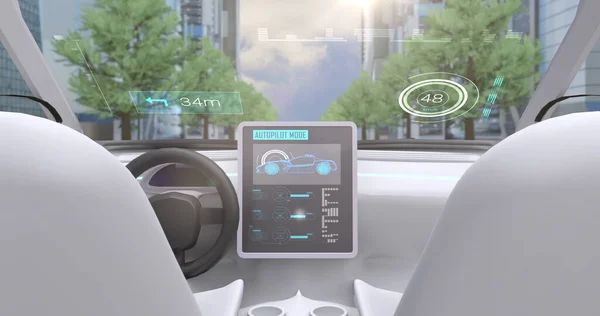 Imagem Tela Simulação Jogo Imagem Mostrando Cockpit Carro Dirigindo Pelas — Fotografia de Stock