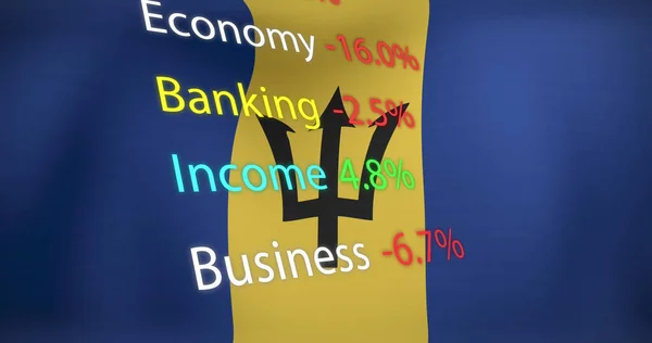 Obrázek Zpracování Dat Nad Vlajkou Barbadosu Globální Koncepce Podnikání Financí — Stock fotografie
