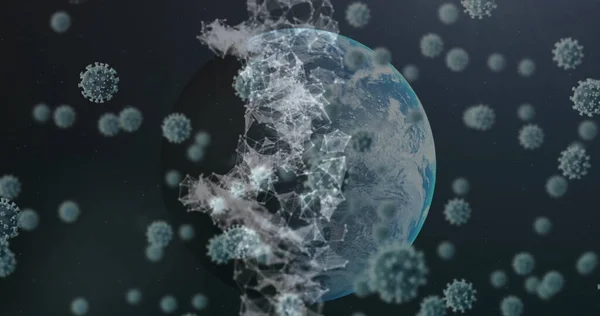 Bild Molekyler Med Coronavirus Spridda Över Hela Världen Digital Komposit — Stockfoto