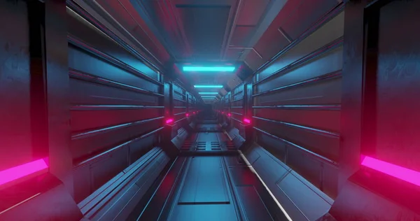 Kırmızı Mavi Işık Yollarıyla Parlayan Tünelin Görüntüsü Hipnotize Edici Hareketlerle — Stok fotoğraf