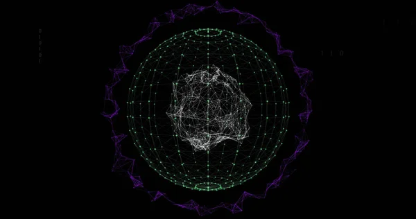 Image of data processing over shapes and globe. Global business, finances and digital interface concept digitally generated image.