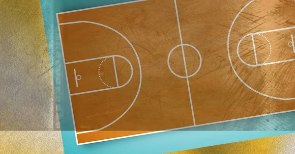Kahverengi Mavi Basketbol Sahasının Kompozisyonu Beton Kaplama Arka Plan Manzarası — Stok fotoğraf