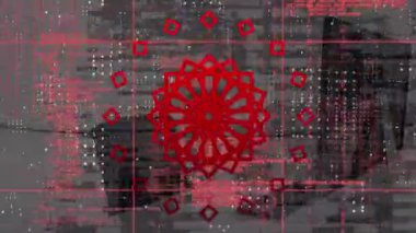 Şekiller üzerinde veri işleme ve ofis animasyonları. Küresel iş ve dijital arayüz kavramı dijital olarak oluşturulmuş video.