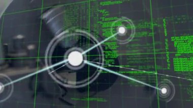 Tekerlek üzerinde veri işleme animasyonu. Küresel iş ve dijital arayüz kavramı dijital olarak oluşturulmuş video.