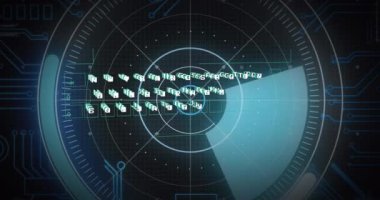 Kapsam taramasında veri işleme animasyonu. küresel iş ve dijital arayüz kavramı dijital olarak oluşturulmuş video.