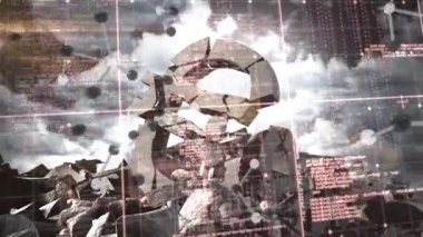 Avro sembolü üzerinde veri işleme animasyonu. Küresel iş ve dijital arayüz kavramı dijital olarak oluşturulmuş video.