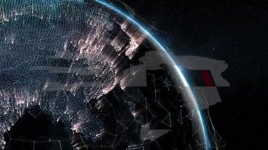 El izi ve kürede veri işleme animasyonu. Küresel iş ve dijital arayüz kavramı dijital olarak oluşturulmuş video.