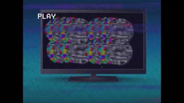 Şekilli bilgisayar monitörü üzerindeki parazitin animasyonu. Küresel teknoloji ve dijital arayüz konsepti dijital olarak oluşturulmuş video.