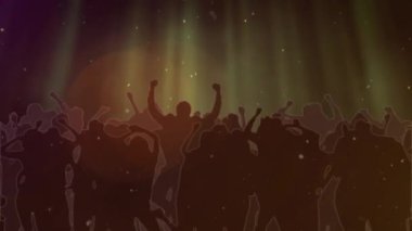 Sahne ışıkları ve dans eden kalabalığın animasyonu. Kutlama, parti, gece hayatı ve eğlence konsepti dijital olarak oluşturulmuş video.