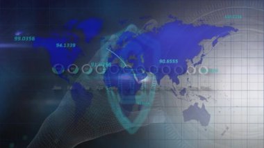 Gri arkaplan üzerindeki güvenlik kilidinin animasyonu. Küresel dijital güvenlik kavramı dijital oluşturulmuş video.