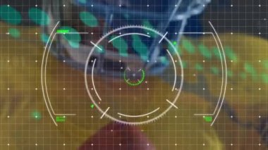 Veri işleme üzerine beyaz erkek rugby oyuncusunun animasyonu. Küresel spor ve dijital arayüz kavramı dijital olarak oluşturulmuş video.