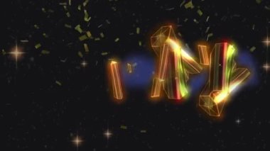 Noel 'de konfeti ve kristallerin canlandırılması. Noel, kış ve dijital arayüz kavramı dijital olarak oluşturulmuş video.