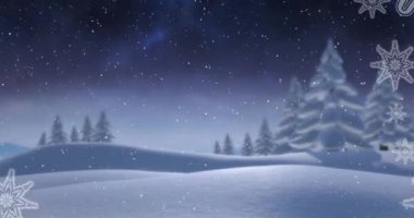 Kış manzarasında Noel 'de kar yağışının animasyonu. Noel, kış ve dijital arayüz konsepti dijital olarak oluşturulmuş video.