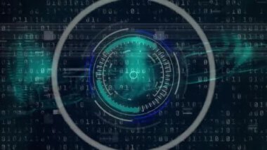 Kapsam taramasında veri işleme animasyonu. küresel iş ve dijital arayüz kavramı dijital olarak oluşturulmuş video.