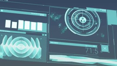 Karanlık arka planda dijital arayüzün animasyonları. Küresel veri işleme ve bağlantı konsepti dijital video oluşturuldu.