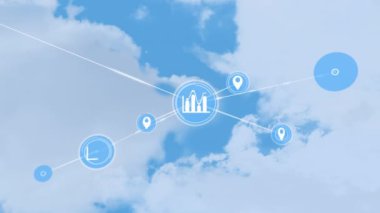 Bulutların üzerindeki bağlantı ağının animasyonu. küresel iş ve dijital arayüz kavramı dijital olarak oluşturulmuş video.