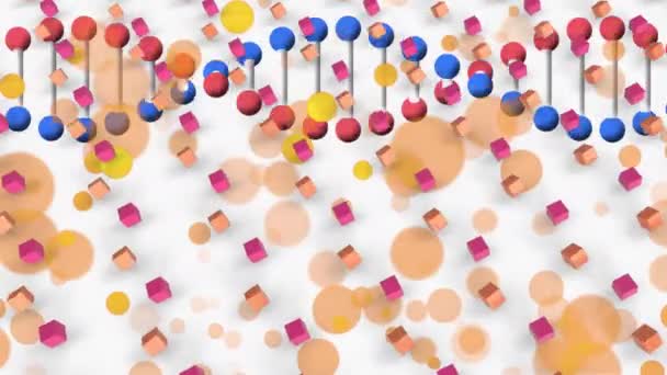 Animation Dna Strand Colorful Geometrical Shapes White Background Party Celebrations — Stock Video