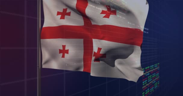 Finansal Veri Işleme Üzerinde Georgia Bayrağı Sallamanın Animasyonu Küresel Veri — Stok video