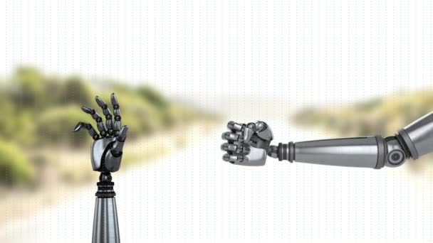 Animação Mãos Robóticas Sobre Fundo Borrado Tecnologia Global Conceito Interface — Vídeo de Stock