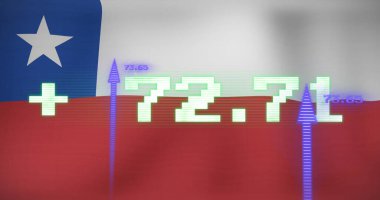 Şili bayrağı üzerinde veri işleme resmi. Küresel iş, finans ve dijital arayüz kavramı dijital olarak oluşturulmuş görüntü.