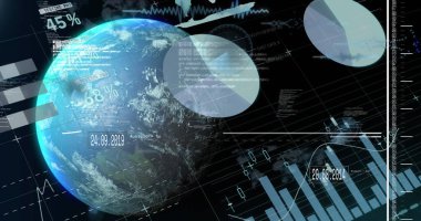 Dünya üzerinde veri işleme görüntüsü. küresel iş ve dijital arayüz kavramı dijital olarak oluşturulmuş görüntü.