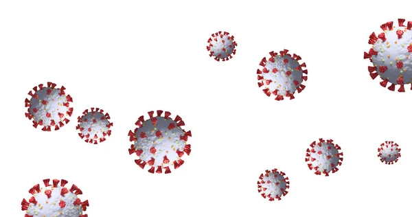 Bild Des Makro Coronavirus Covid Zellen Die Sich Auf Weißem — Stockfoto